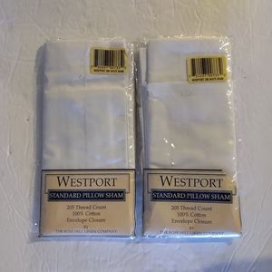 Set Of 2, 100% White Cotton Westport Standard Pillow Sham. NEW